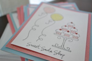 hand stamped sweet soda shop DiY party invitation