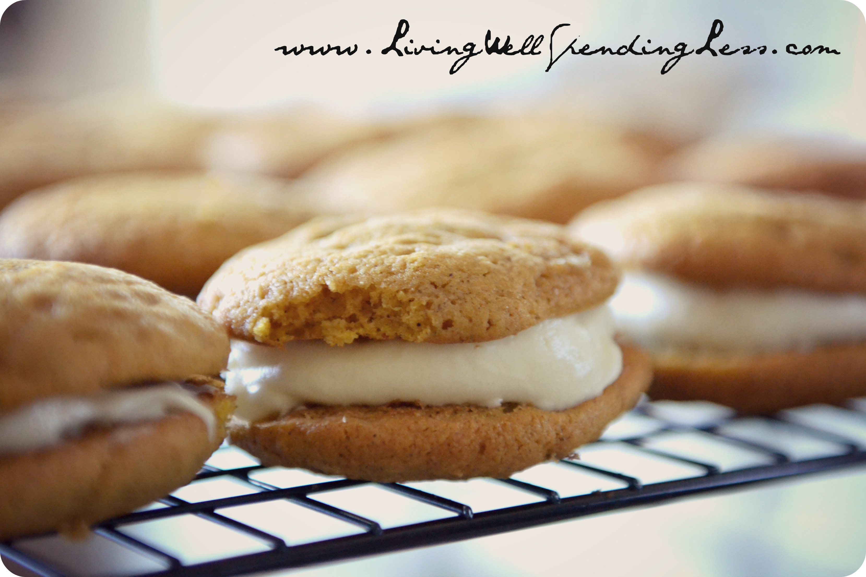 Pumpkin Sandwich Cookies with Maple Cream Cheese Icing Autumn Baking