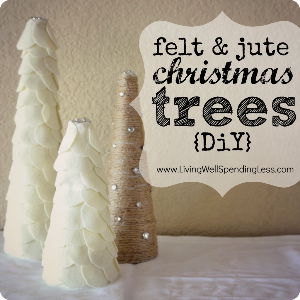 felt & jute Christmas tree display {DiY}--inspired by felt trees in Land of Nod catalog. (Cute & easy project to do with kids!) #kids #Christmas #crafts