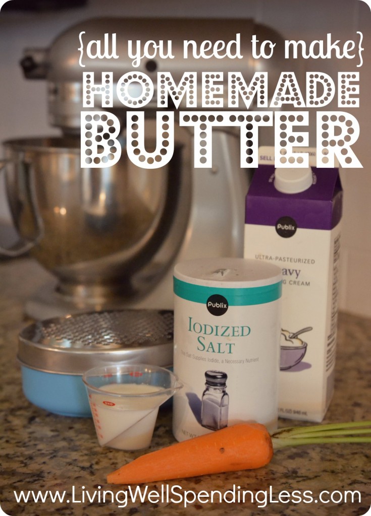 all the ingredients you need to make homemade butter in the kitchen-aid--this is seriously SO easy to do! #homemade #butter #recipe
