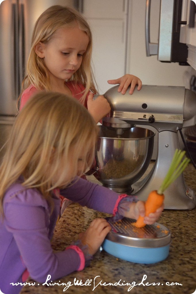 making homemade butter--optional step of grating a carrot to add yellow coloring