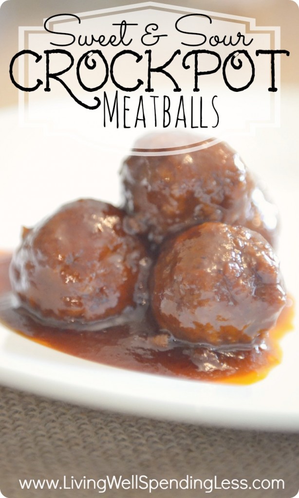 Sweet & Sour Crockpot Meatballs.  (aka Grape Jelly Meatballs!) Just 5 easy ingredients and 5 minutes of time, these meatballs are always the hit of any party or potluck!