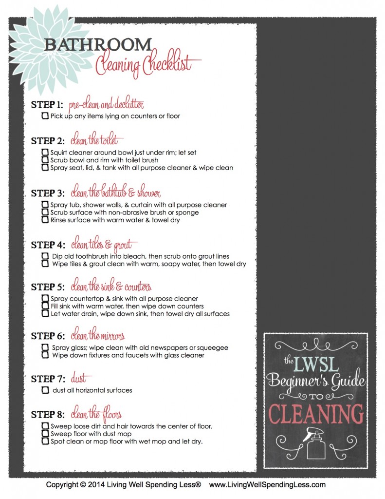 Cleaning Supply 101 Cleaning Guide Beginner’s printable cleaning checklist Bathroom