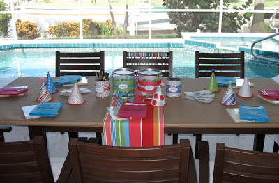 We covered the party table with paper so our crafty pool partiers could really get creative. 