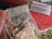 Seal plastic bag of peppermint bark and fold over. 