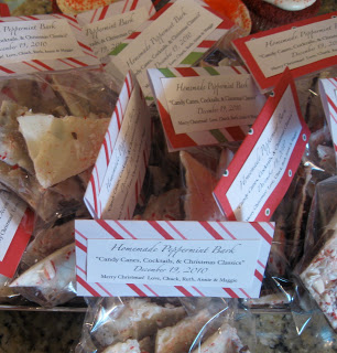 Assemble all finished peppermint bark bags into a pile.