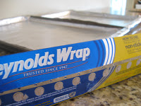 Cover cookie sheets with aluminum foil.
