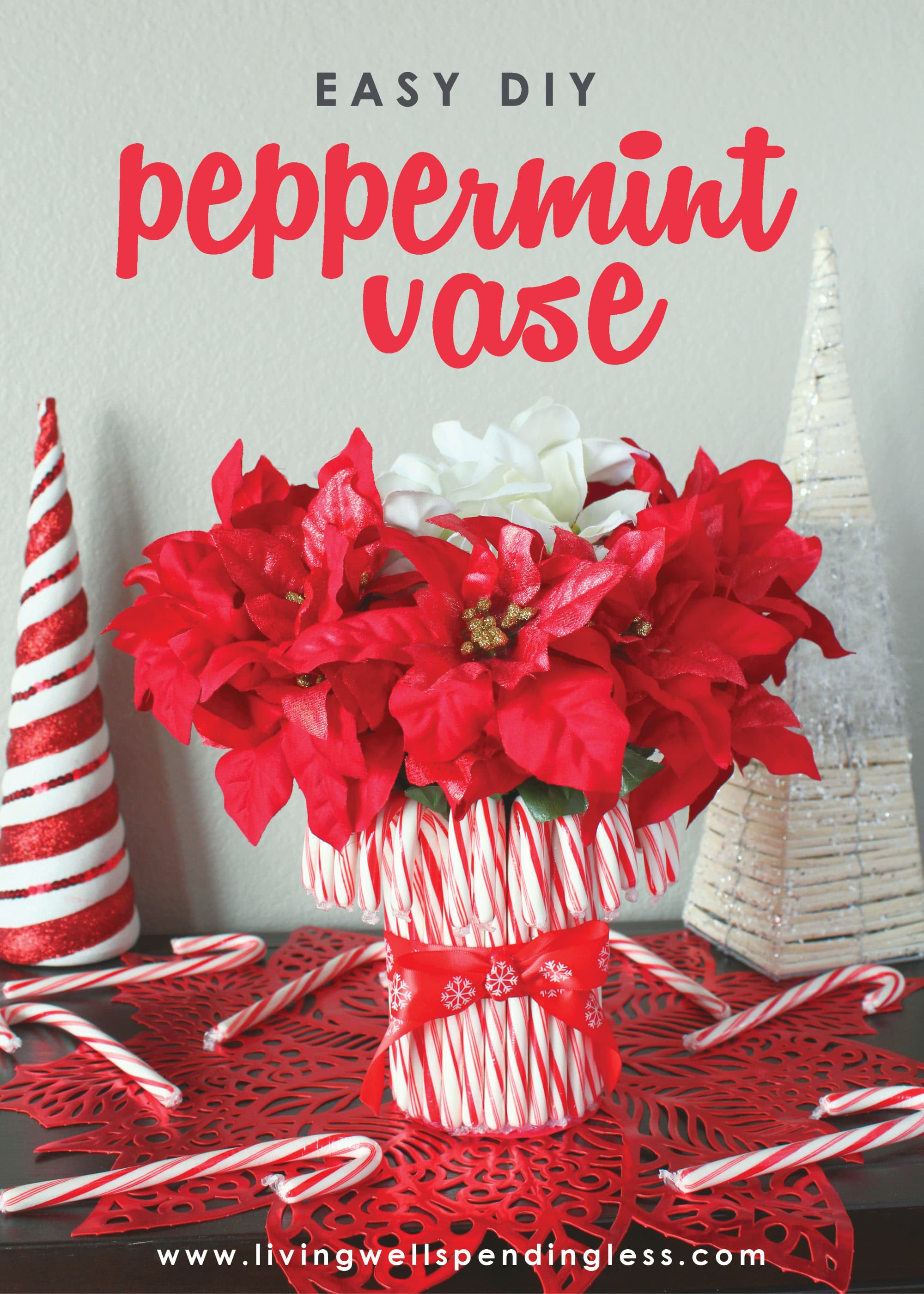 Looking for the perfect holiday centerpiece? This easy DIY candy cane vase is a budget-friendly project that will be the star of your holiday table!