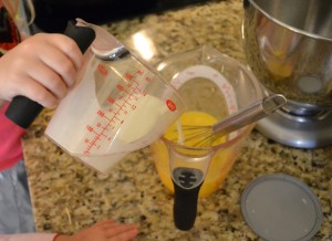 Whisk in the milk and mix the eggs together until completely combined. 
