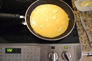 Once the mixture is combined pour it into a frying pan, 