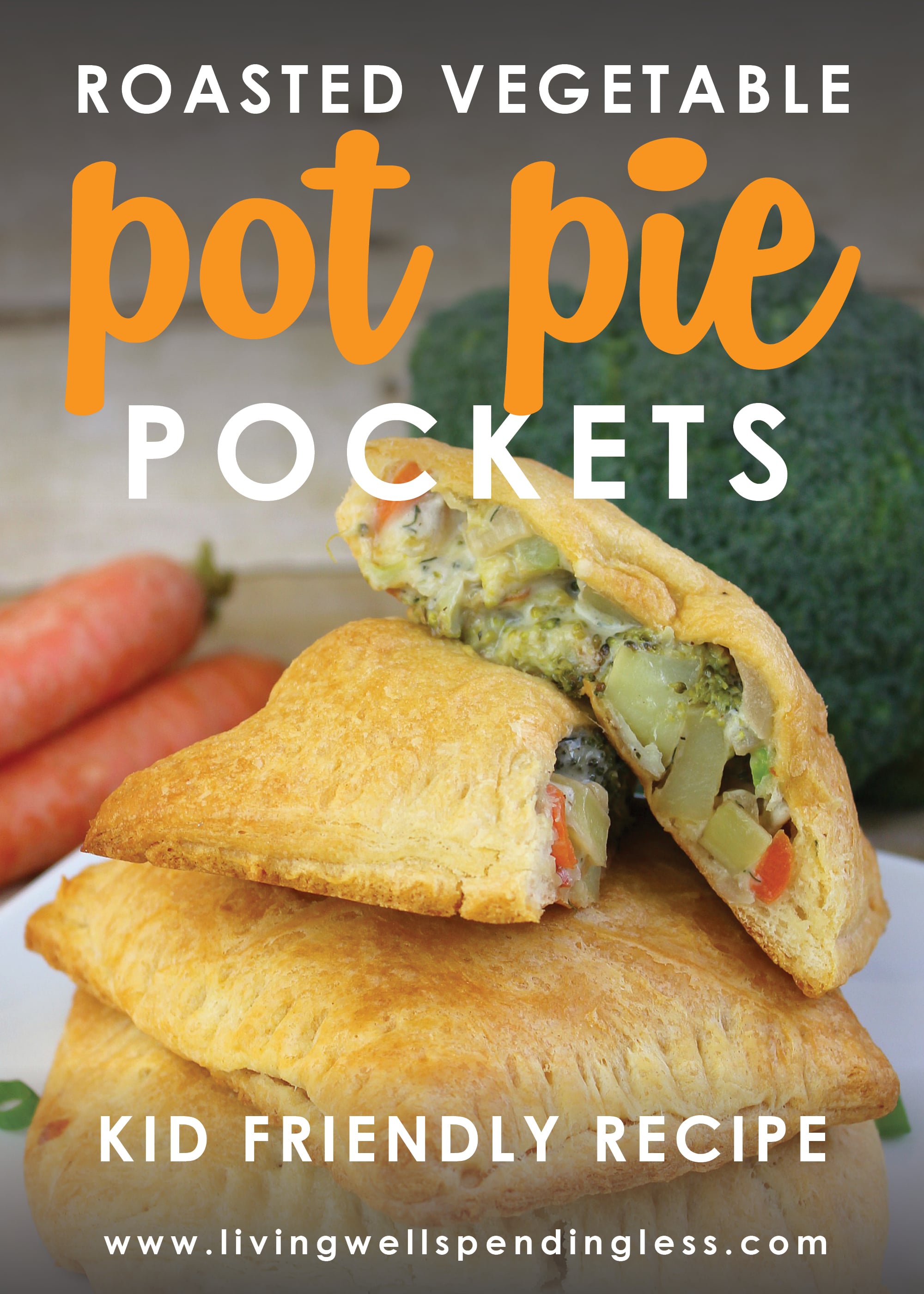 Craving comfort food? These yummy "cheater" Roasted Vegetable Pot Pie pockets are easy, delicious, and kid-friendly too!