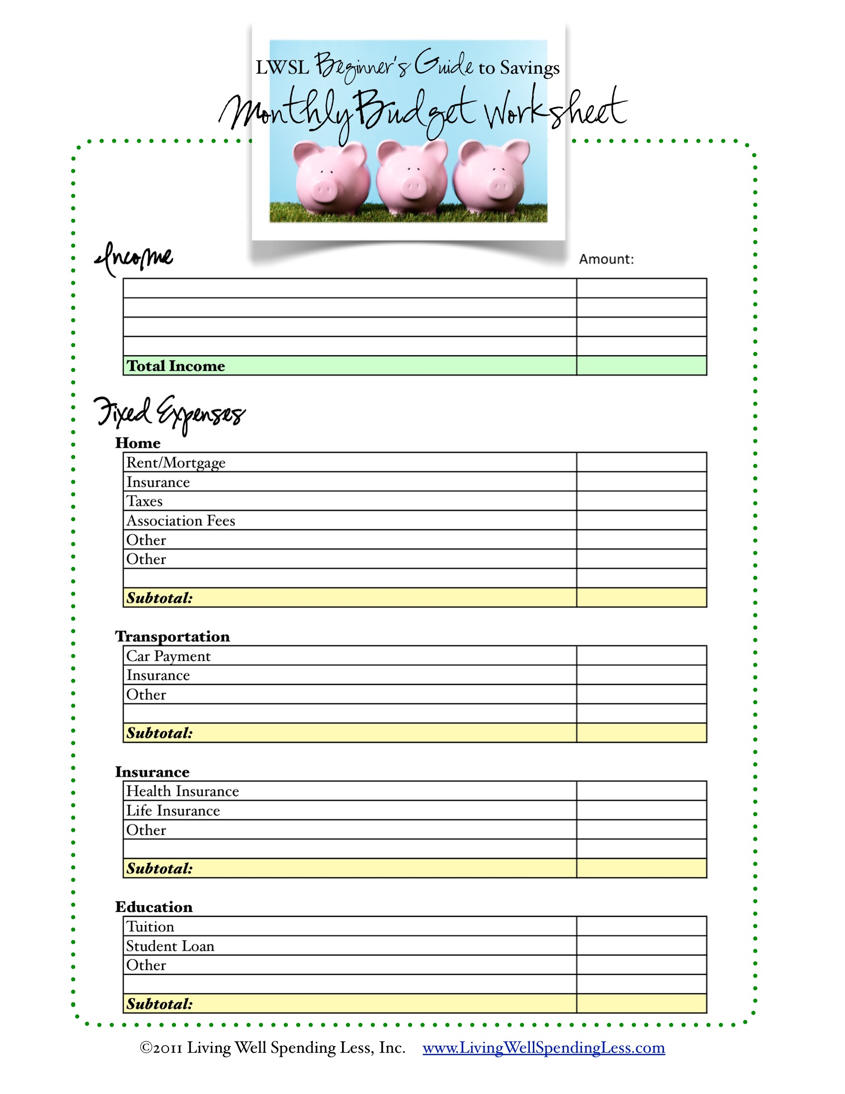 Free Printable Financial Worksheets For Students