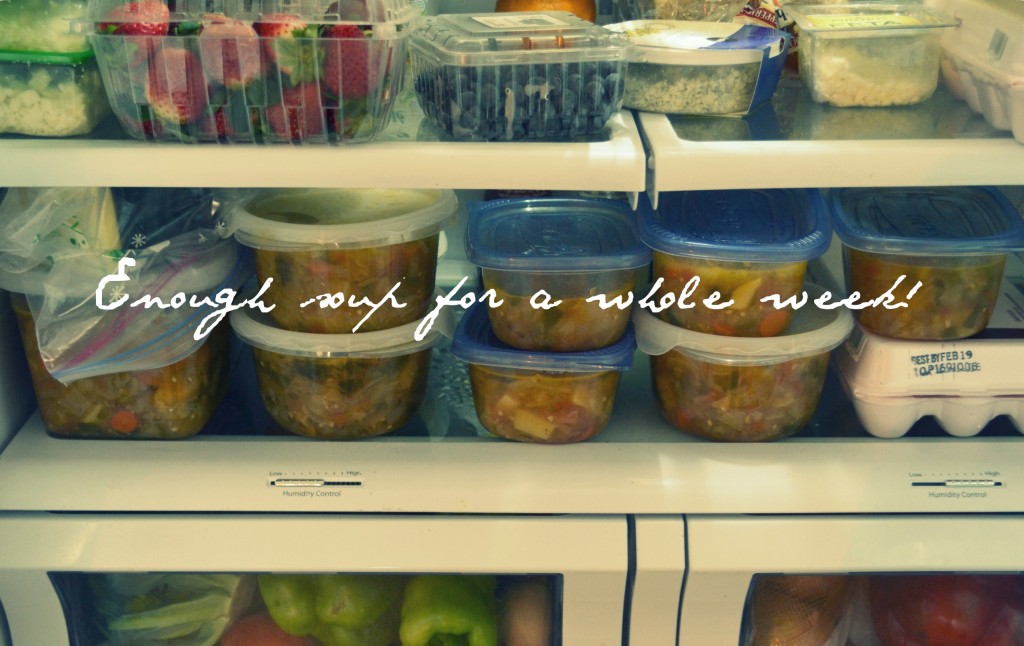Store cooked soup in containers in the fridge. 