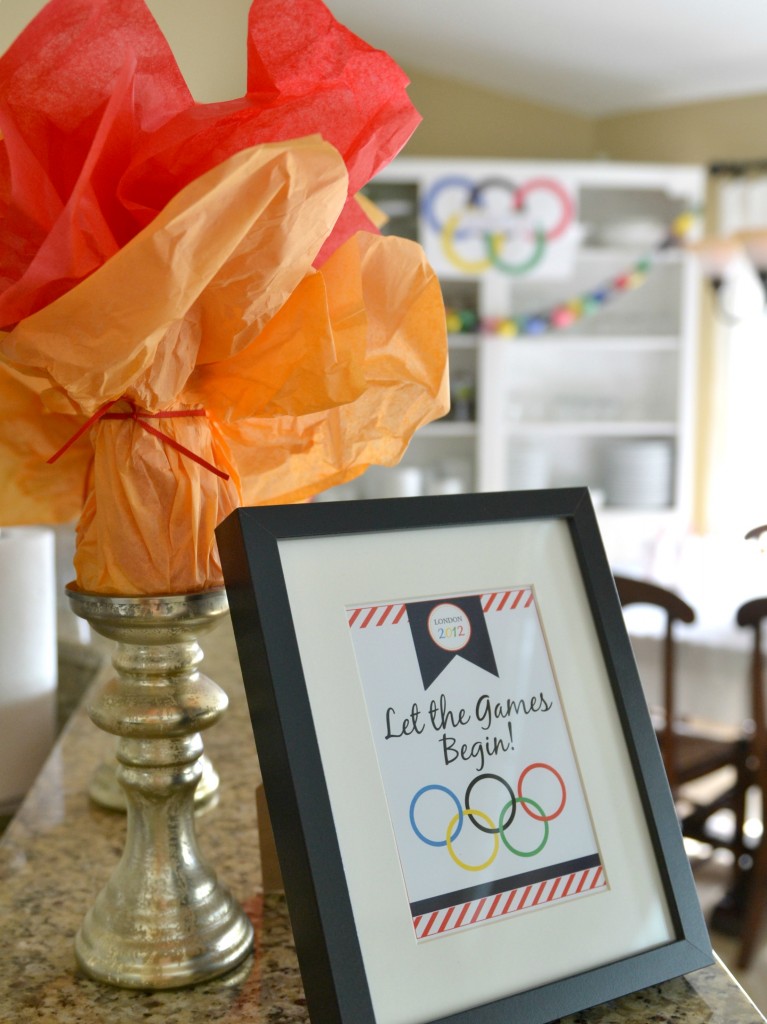 Create "touches" from red and orange tissue paper at your kid friendly Olympics party. 