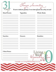 Printable freezer worksheet