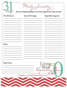 Printable Pantry Inventory Study Sheet