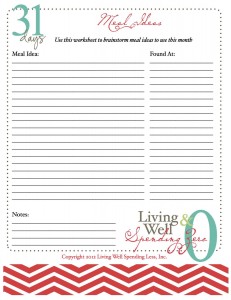 Meal Brainstorming Worksheet