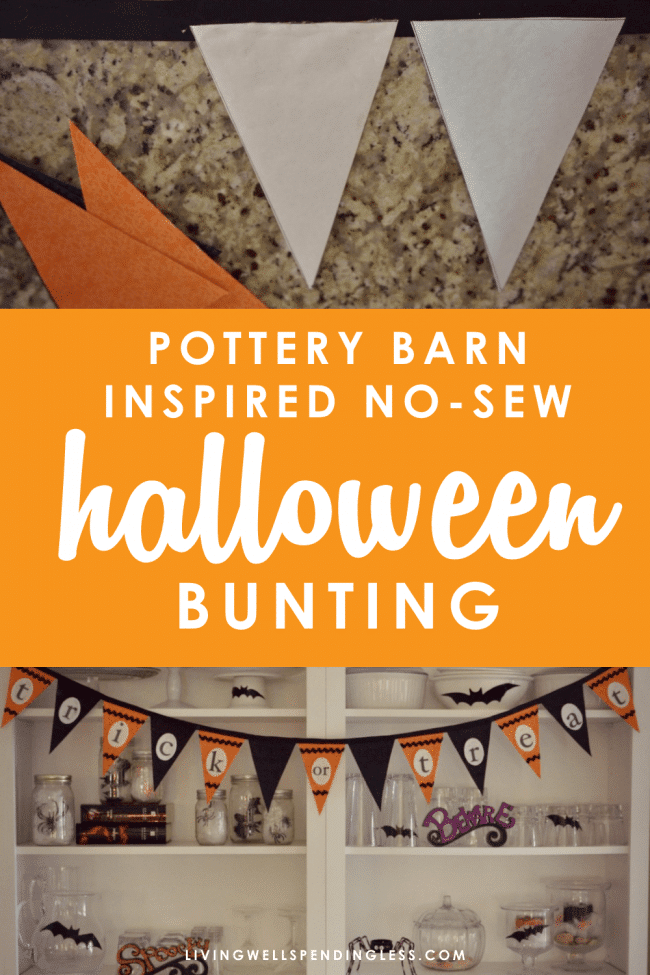 This Pottery Barn Inspired No-Sew Halloween Bunting is just the cutest way to decorate for Halloween on a budget.