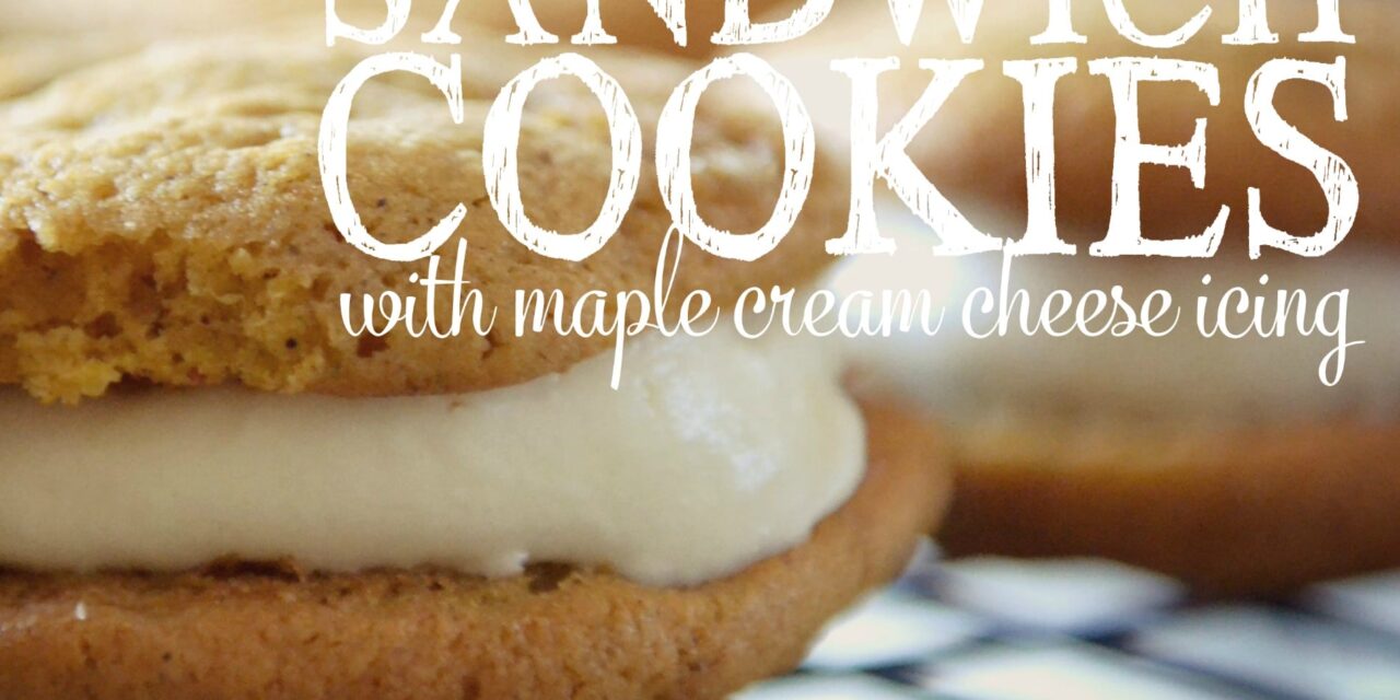 Pumpkin Sandwich Cookies with Maple Cream Cheese Icing