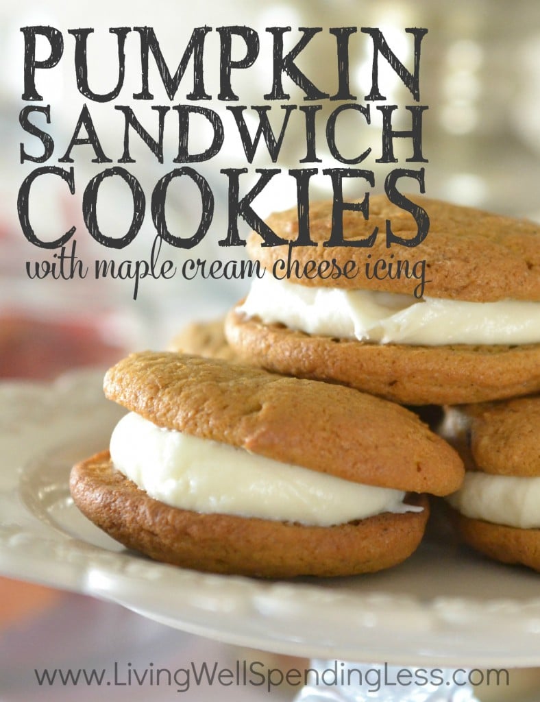 Pumpkin Sandwich Cookies with Maple Cream Cheese Icing are the perfect Autumn treat!