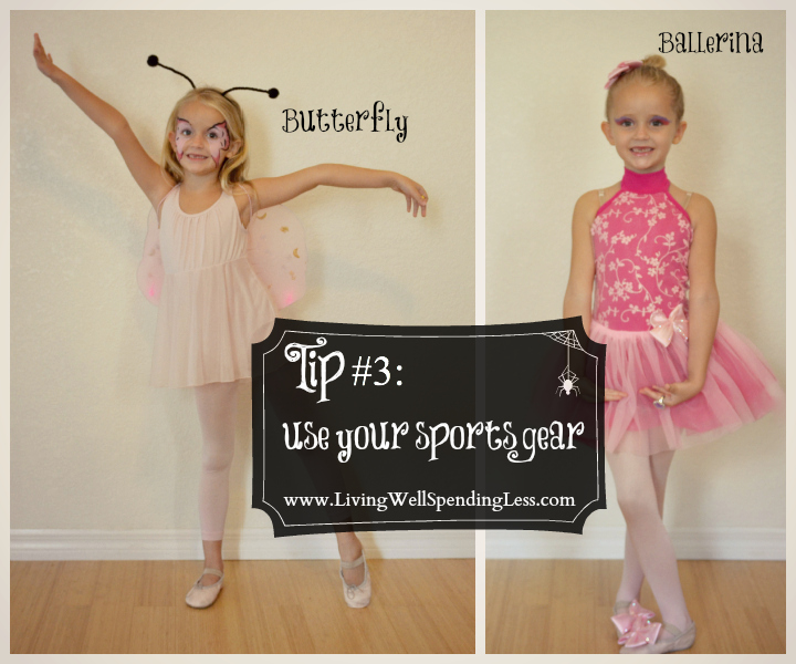 Use any sports gear like tutus from ballet class to create costumes like this butterfly.