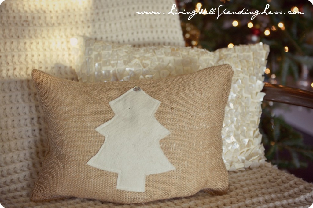 These easy DIY burlap pillows can also be made with Christmas trees for the holiday season.