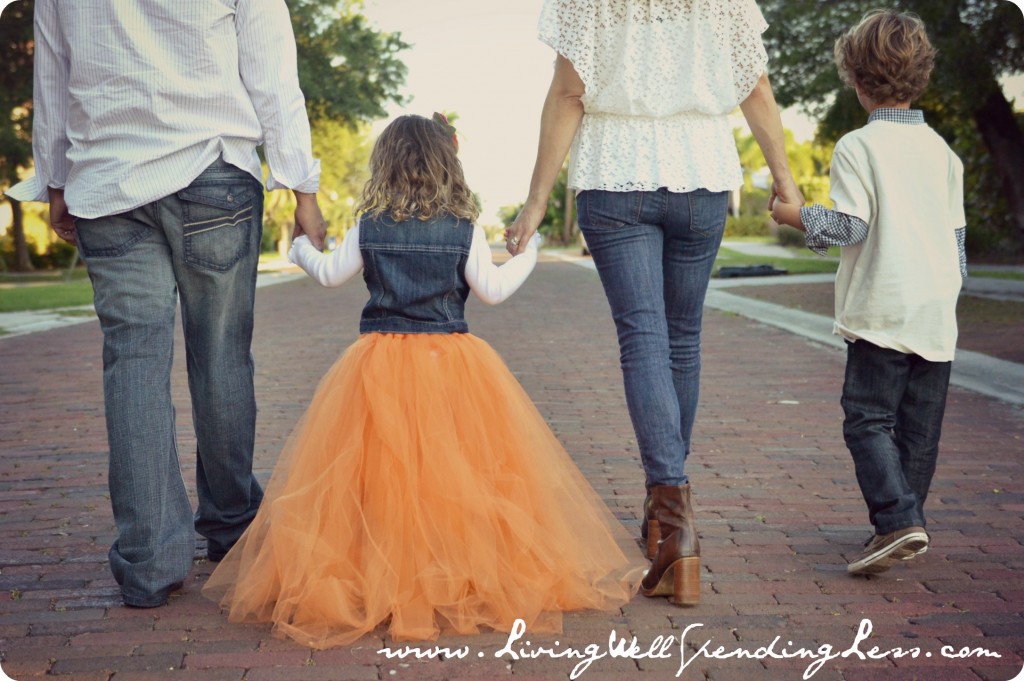 Your little one will stand out in family photos wearing her cute full tulle skirt (no sewing required)!