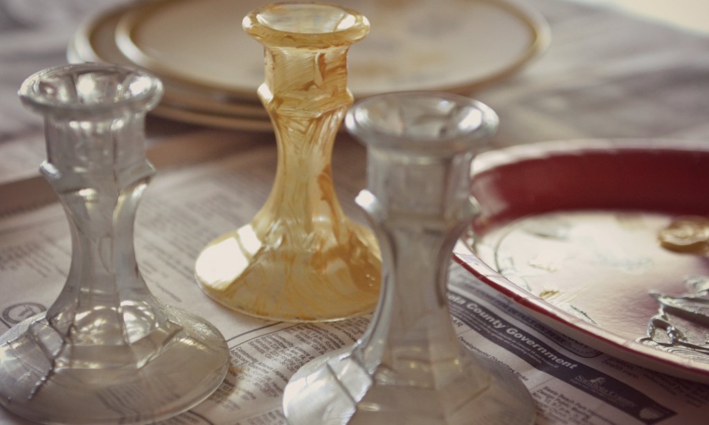 Allow metallic painted candlesticks to dry. 