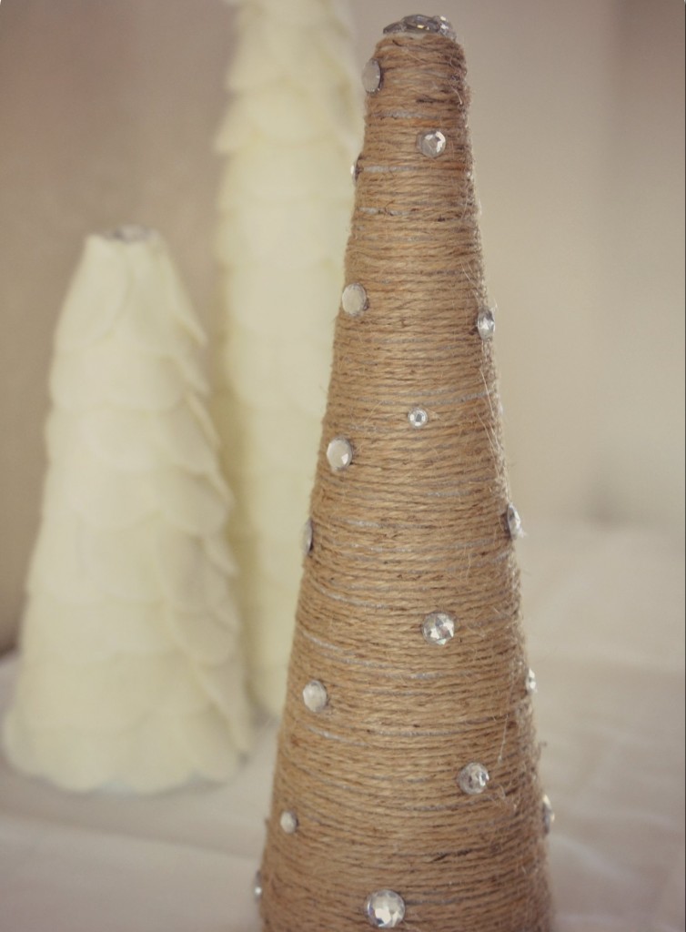 These felt covered Christmas trees with gems are great holiday decorations. 