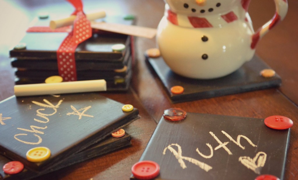 You can write or draw on these DIY chalkboard coasters, which make perfect gifts! Remember to include some chalk pieces when you gift!