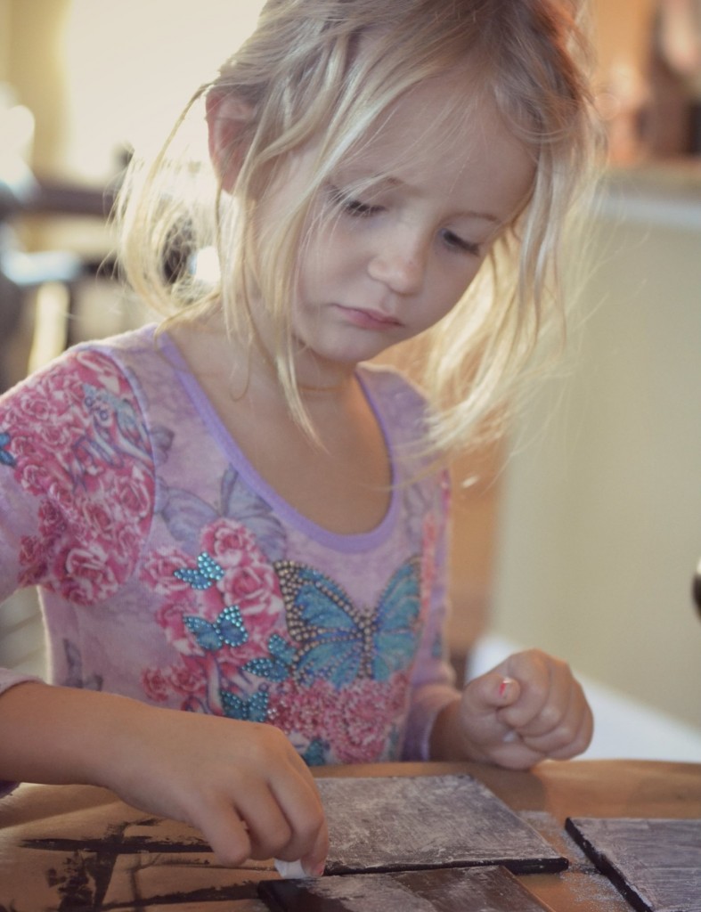 DIY Chalkboard Coaster Set | Kids can help "season" the coasters by coloring them with chalk.