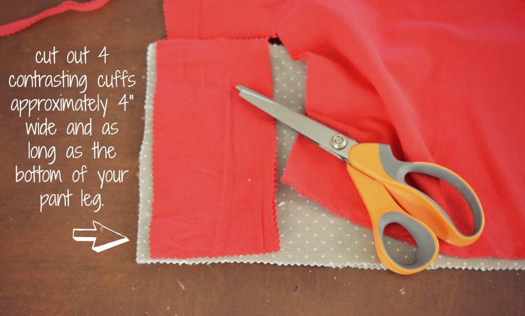 Cut bright rectangles out of contrasting fabric to create cuffs for your easy-to-sew pajama pants. 