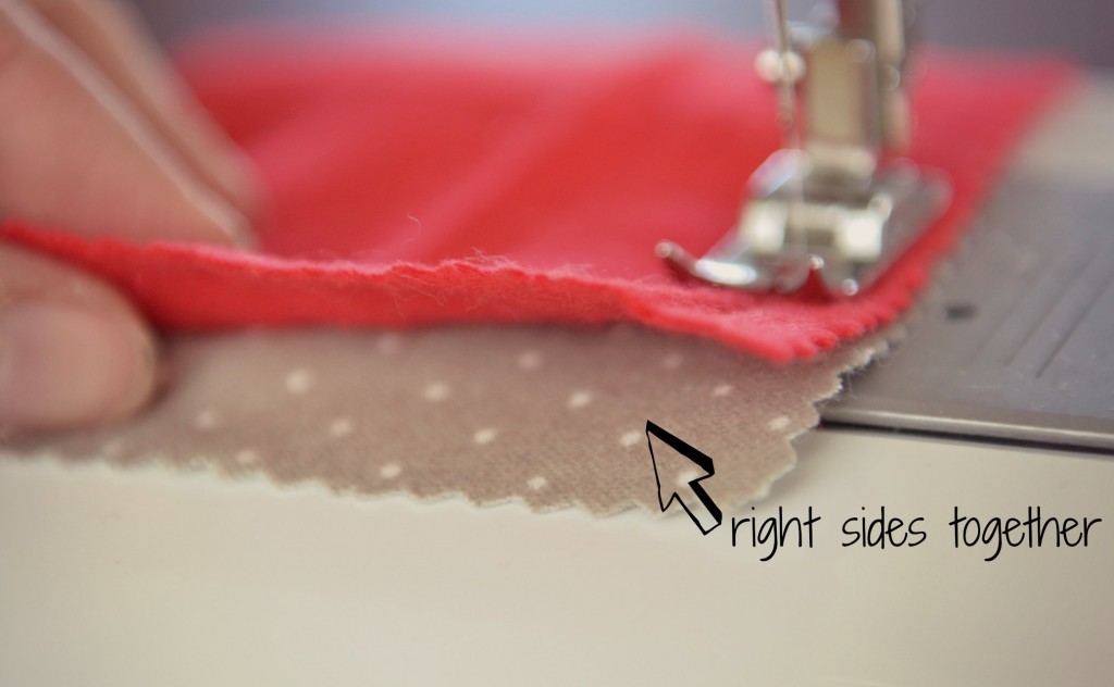 Line up the bottom edge of the cuff and stitch together as shown using your sewing machine. 
