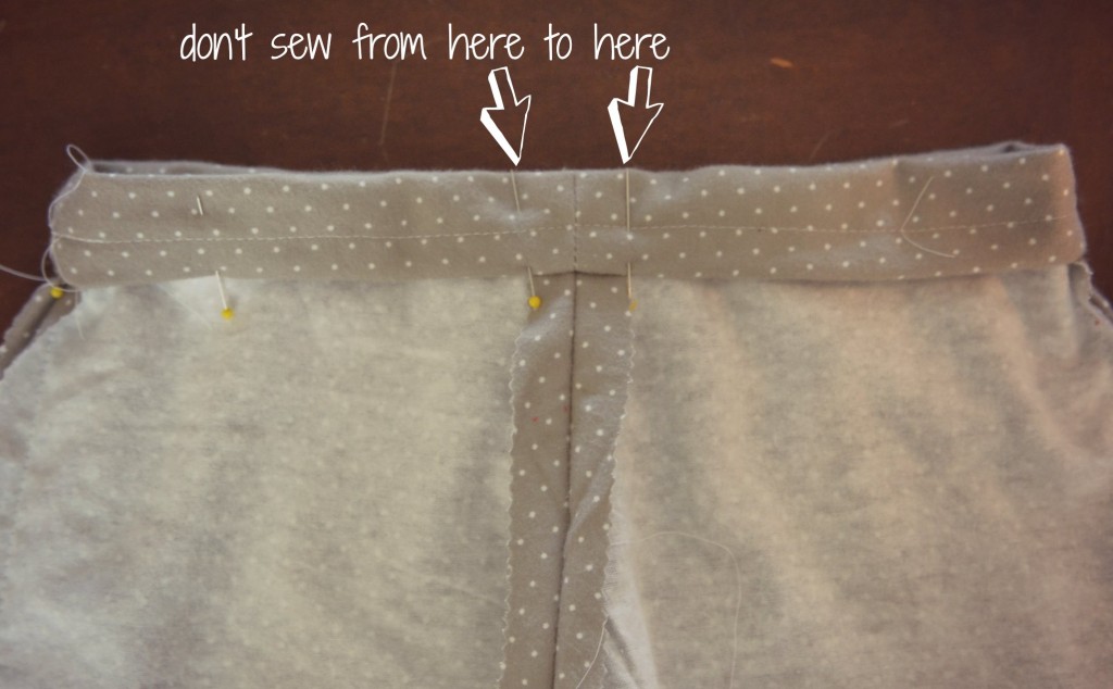 Leave a gap in the waistband of your pajama pants--this is so you can thread through the elastic. 