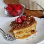 Looking for the perfect brunch fare? This super easy overnight french toast has been my go-to recipe for years, and I always get a ton of requests for the recipe! Whip it up the night before, then bake just before serving for an effortless meal that your guests will rave about! Overnight French Toast with Warm Maple Butter Syrup | Easy Overnight French Toast | Overnight French Toast Recipe | Warm Maple Butter Syrup Recipe