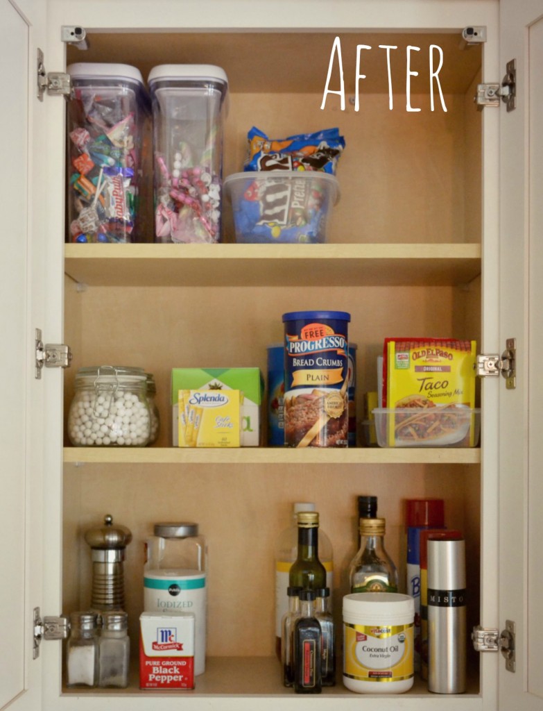 An organized cupboard is much easier to navigate. You can actually find every ingredient when it's stacked neatly!