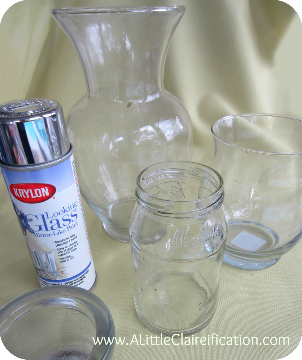 The supplies you'll need for your DIY mercury glass project - clear glass and Krylon "Looking Glass" spray paint.