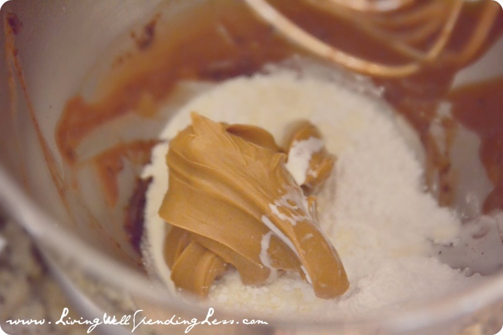 add powdered sugar and peanut butter to pudding mixture