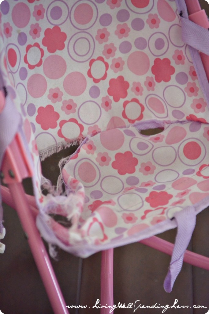 If you have a ripped doll stroller seat on your hands, it's much easier to fix than you'd expect. Here's how.