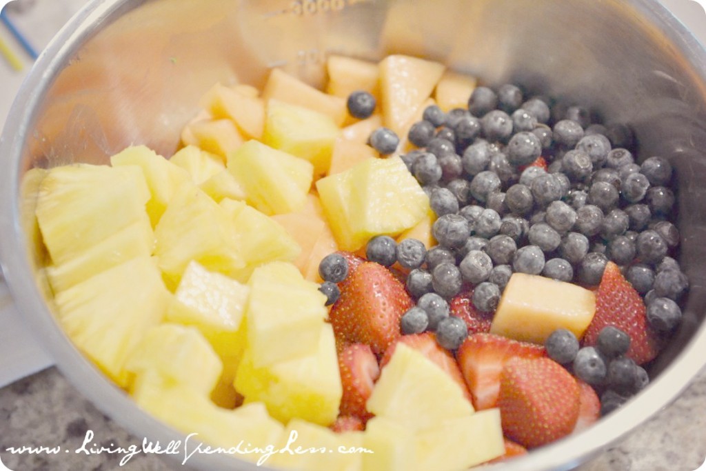 Mix all fresh fruit together in a large bowl. 