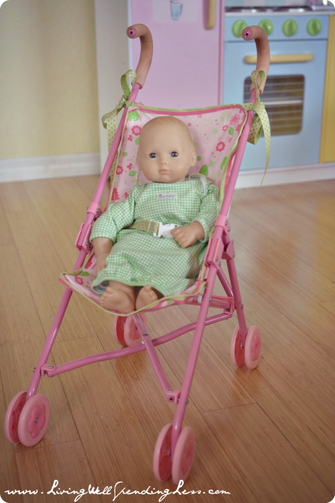 Remind your little girls that the doll stroller is for dolls - that way you won't have more ripped stroller seats on your hands.
