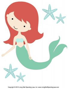 Print this large mermaid graphic to decorate for your next beach-themed birthday get-together. 