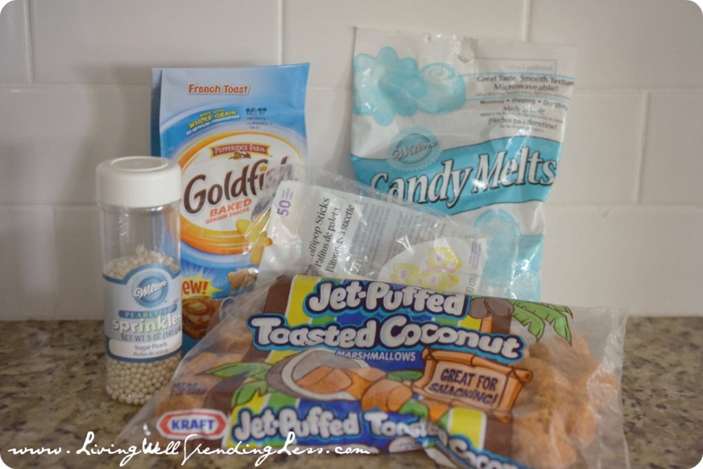 According to the goldfish marshmallow pops tutorial, you only need these few ingredients!