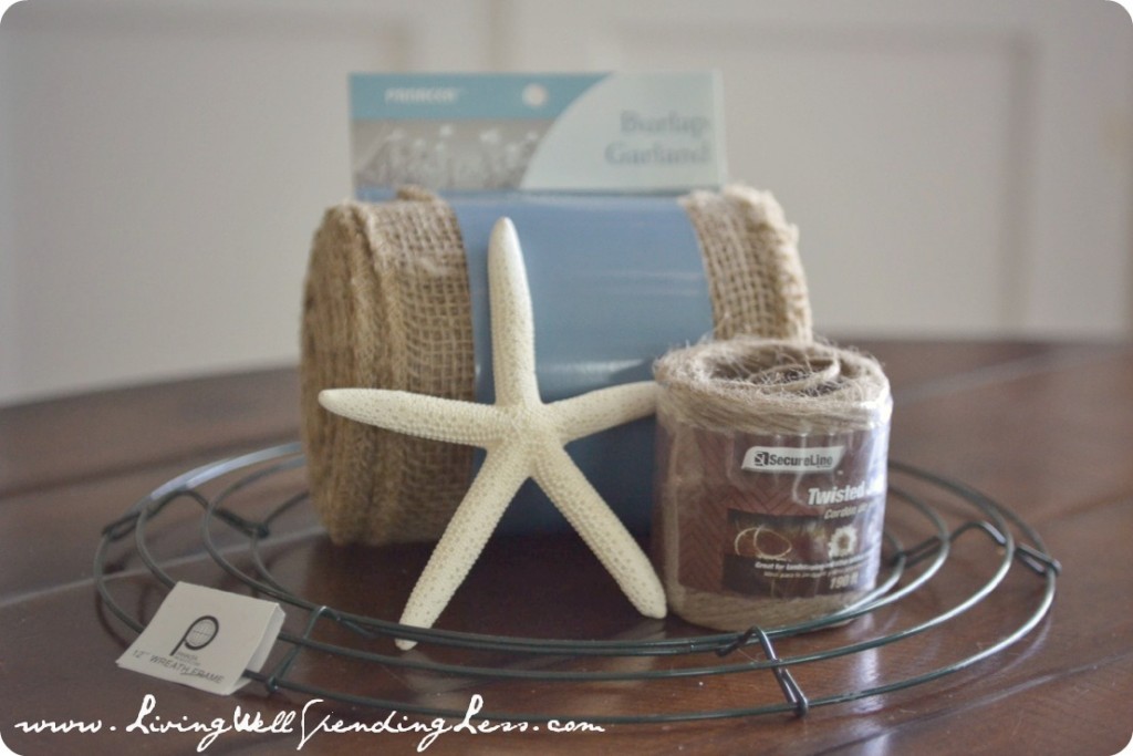 DIY Burlap Wreath project supplies. 