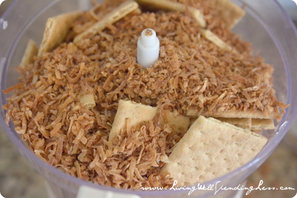 Pulse graham crackers and toasted coconut in the food processor to make the sand for your cake. 