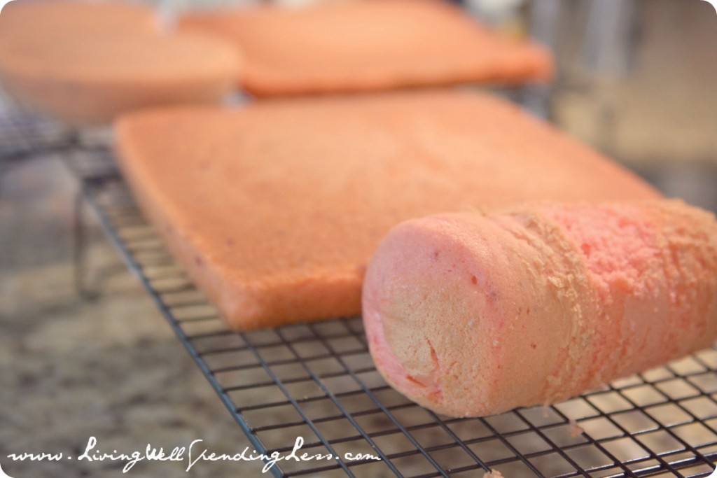 When the layers are finished baking allow them to cool on a rack before you build your sandcastle cake. 