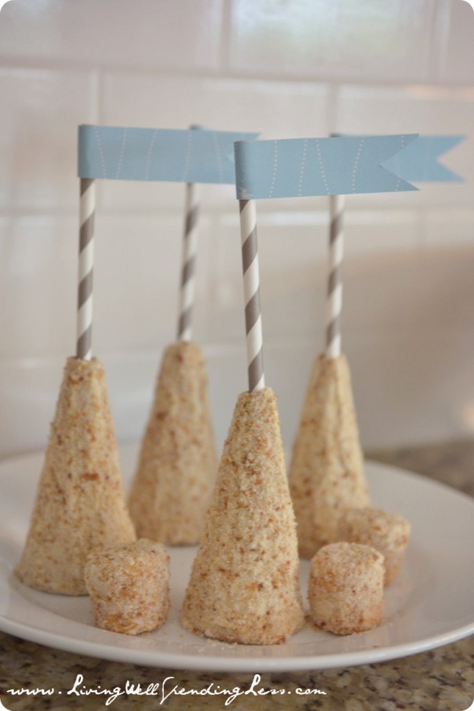 Insert flags in each cone to go on top of your sandcastle cake. 