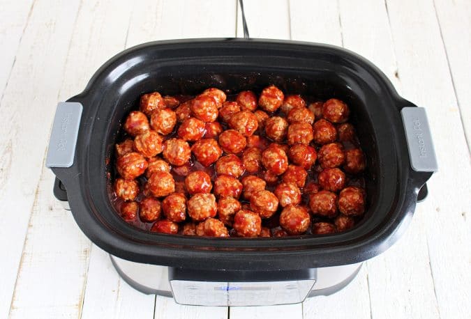 Pour in frozen meatballs and gently stir until all meatballs are coated in sauce.