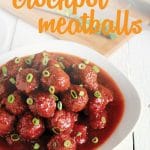 The BEST recipe for Sweet & Sour Crockpot Meatballs! Just 5 ingredients and 5 minutes of time, these meatballs are always the hit of any party or potluck!