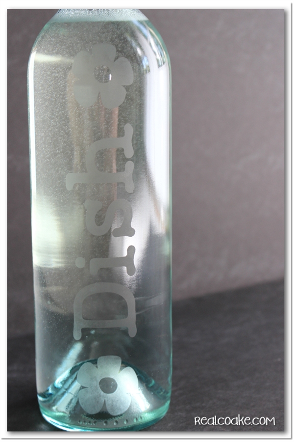 Custom DIY Etched Wine Bottle made into a Dish Soap Dispenser 